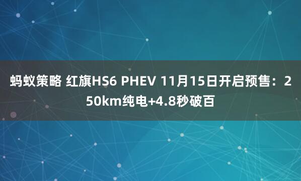 蚂蚁策略 红旗HS6 PHEV 11月15日开启预售：250km纯电+4.8秒破百